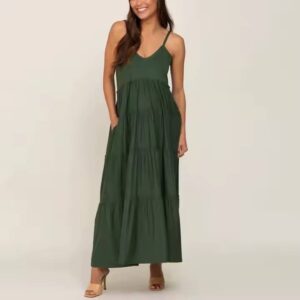 Greenglow Maternity dual color High Waist Camisole Long Dresses