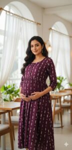Stylish Wine Shade Maternity Dress