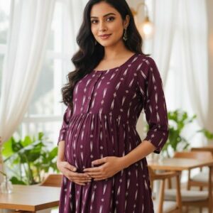Stylish Wine Shade Maternity Dress