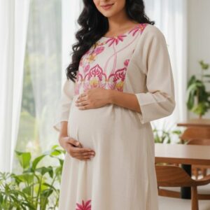 Printed Cotton Maternity Wear with Zipper Access